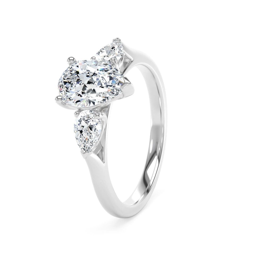 Lab Grown Plat Pear Shaped 3 Stone Diamond Ring
