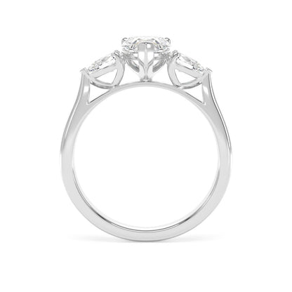 Lab Grown Plat Pear Shaped 3 Stone Diamond Ring