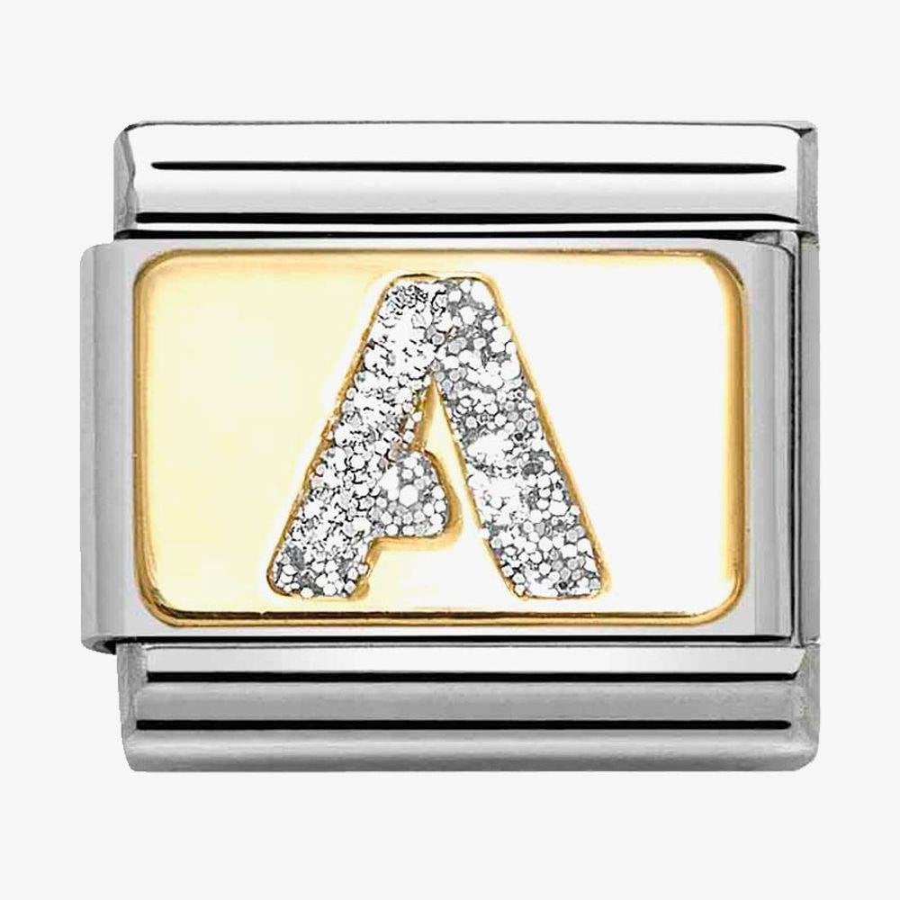 Letter A Gold Plated with Glitter Charm