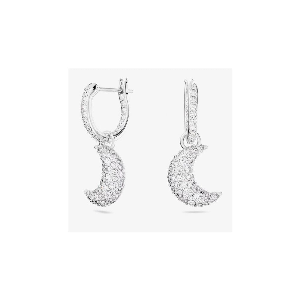 Luna White Rhodium Plated Dropper Earrings