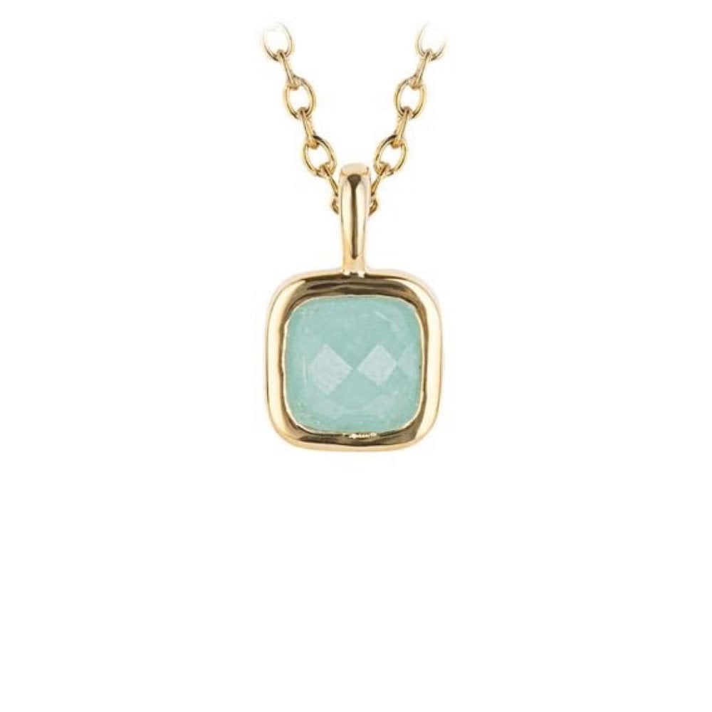 March Semi-Precious Birthstone Necklace With Diamond Tag In Yellow Gold Plated Recycled Silver