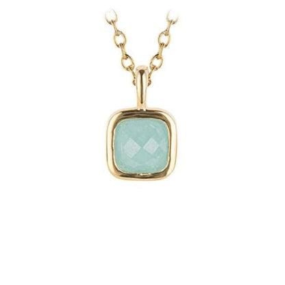March Semi-Precious Birthstone Necklace With Diamond Tag In Yellow Gold Plated Recycled Silver