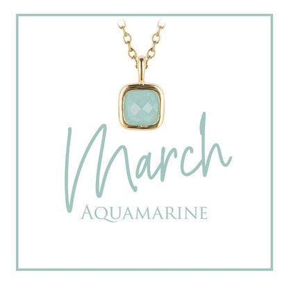 March Semi-Precious Birthstone Necklace With Diamond Tag In Yellow Gold Plated Recycled Silver