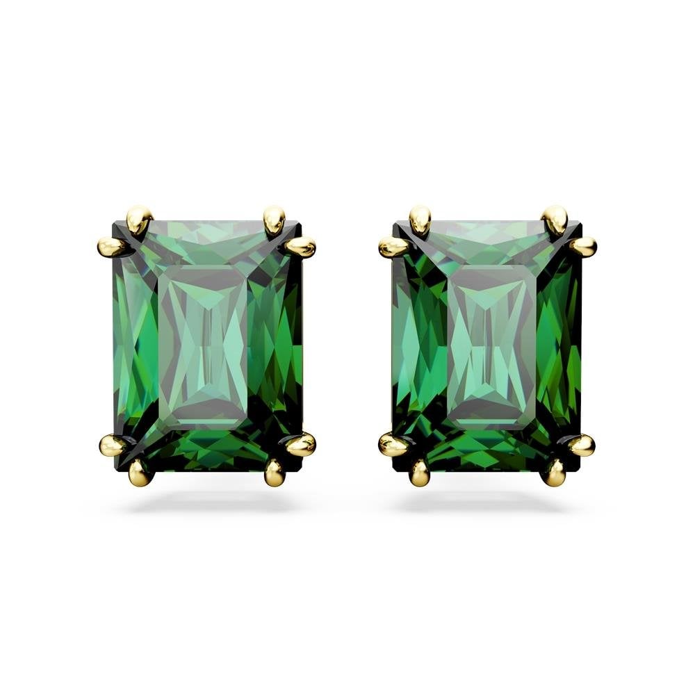 Matrix Gold Rectangular Green Stud Earrings