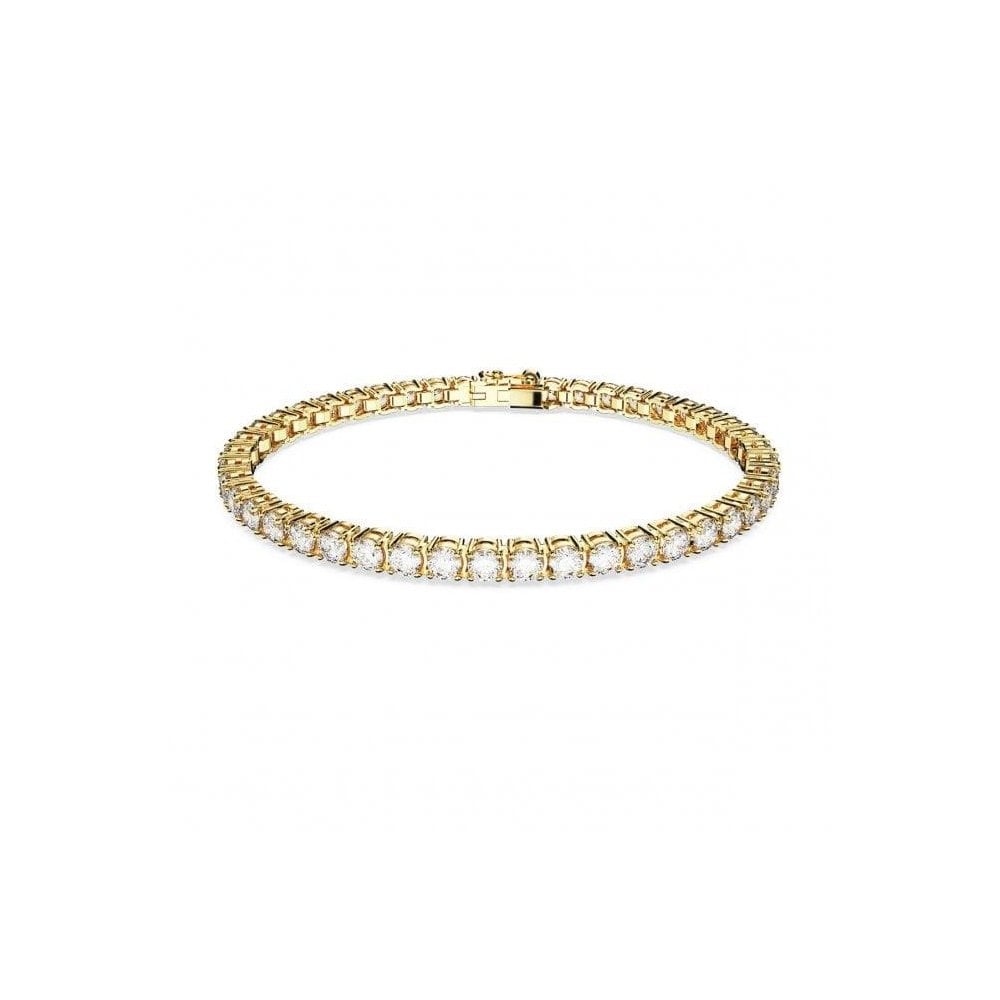 Matrix Gold-Tone Plated Round Cut White Tennis Large Bracelet