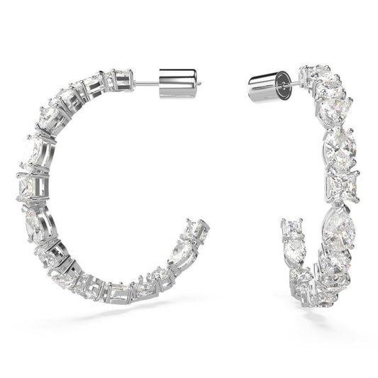 Mesmara Mixed Cuts Rhodium Hoop Earrings