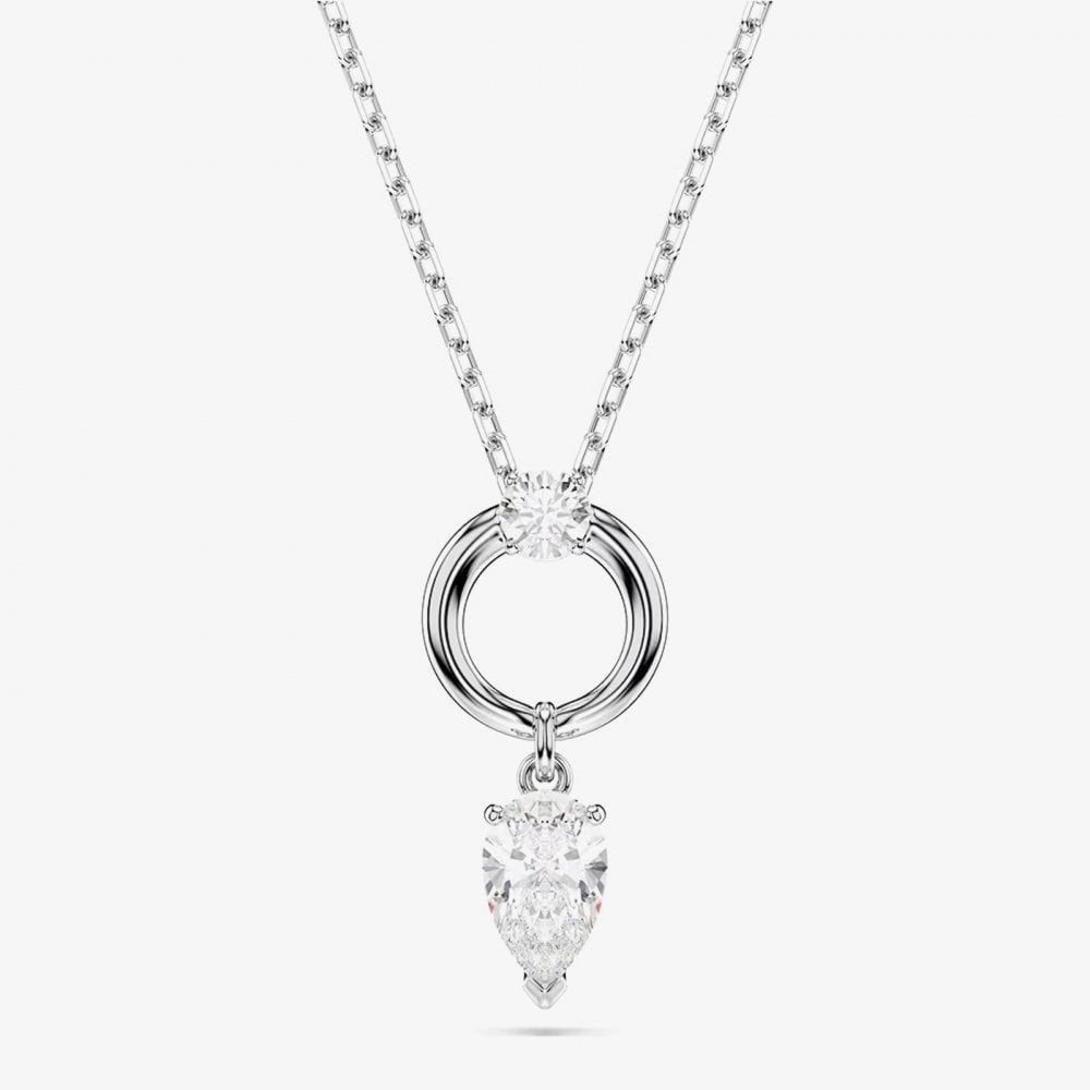Mesmera Rhodium Plated Pear Cut Zirconia Halo Pendant