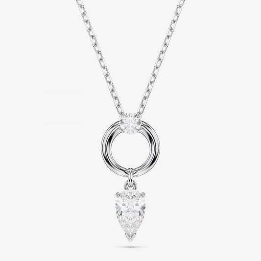 Mesmera Rhodium Plated Pear Cut Zirconia Halo Pendant
