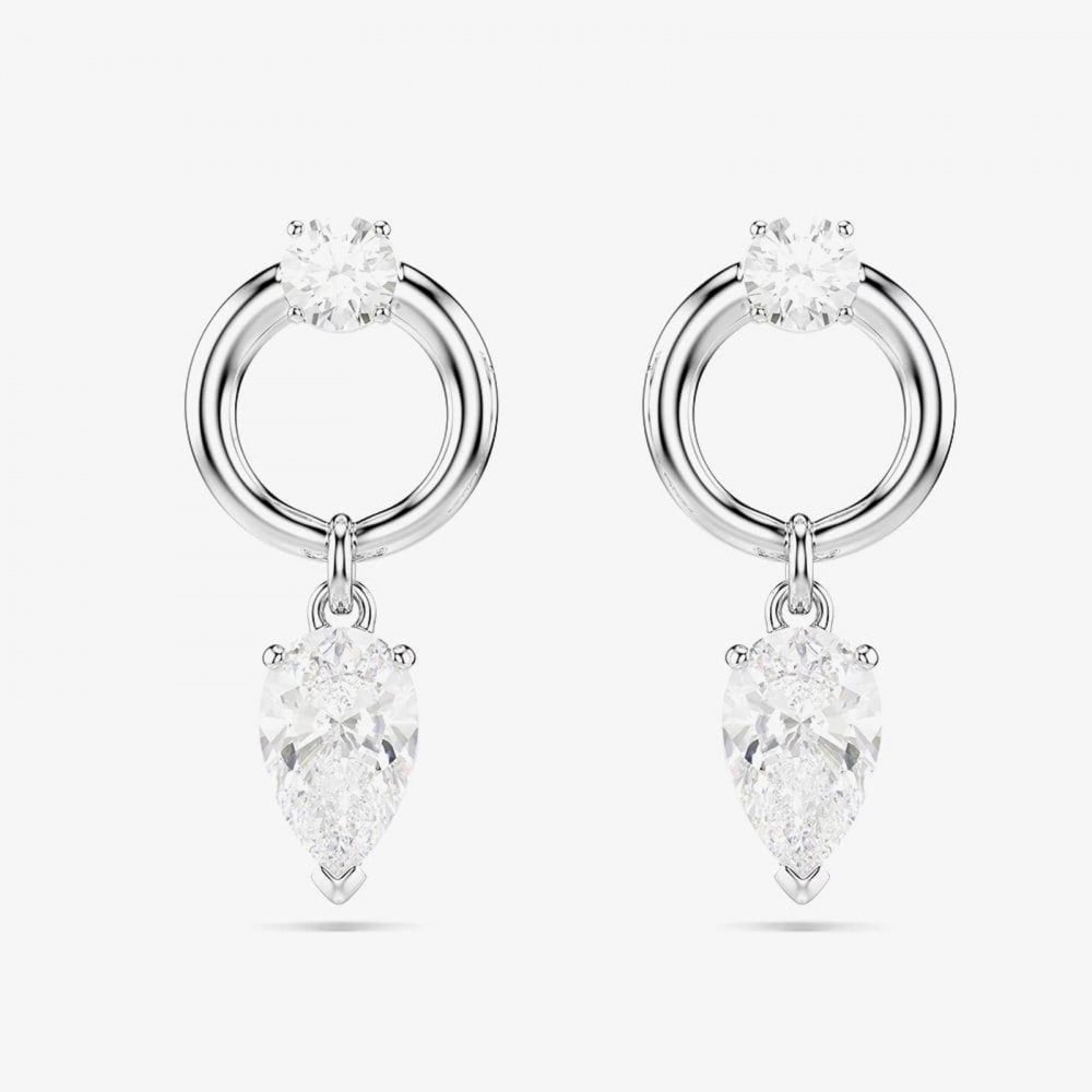 Mesmera Rhodium Plated White Zirconia Drop Stud Earrings