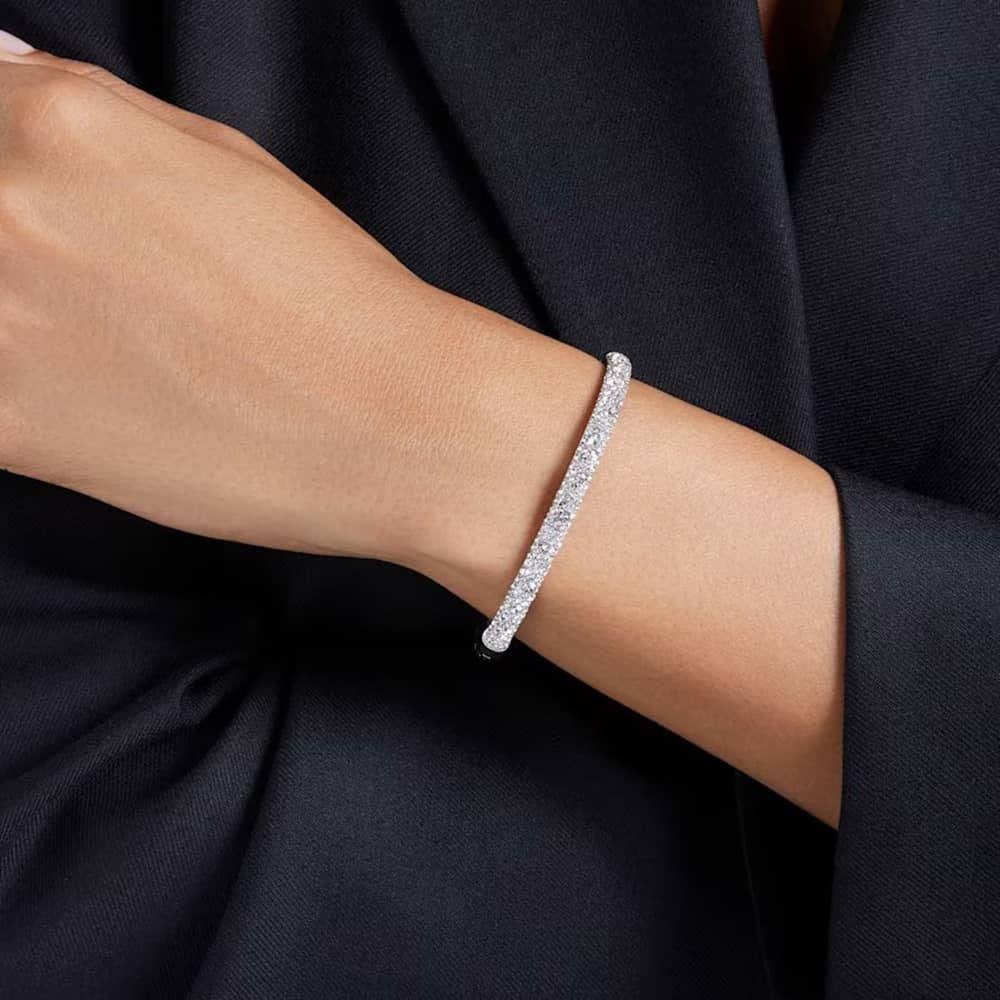 Meteora Rhodium Plated Snow Pave Bangle