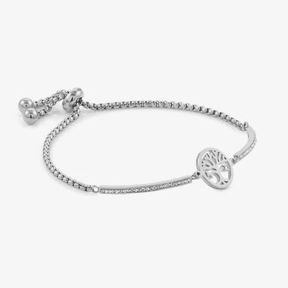 Milleluci Stainless Steel Tree of Life Toggle Pavé Half Bangle
