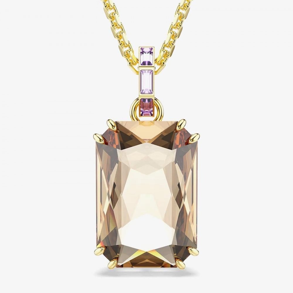 Millenia Gold Tone Plated Octagon Cut Bronze Crystal Pendant Necklace