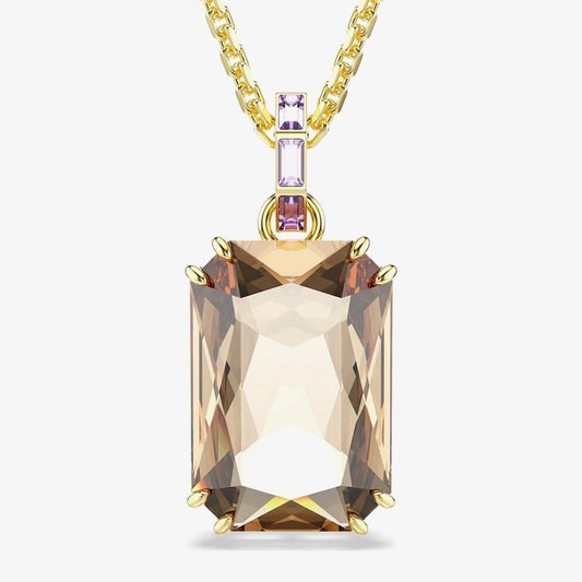 Millenia Gold Tone Plated Octagon Cut Bronze Crystal Pendant Necklace