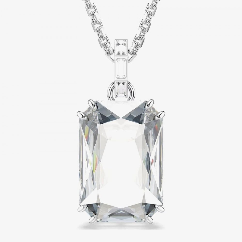Millenia Rhodium Plated Octagon White Crystal Pendant Necklace