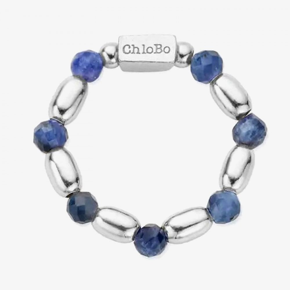 Mini Rice Sterling Silver Sodalite Beaded Ring