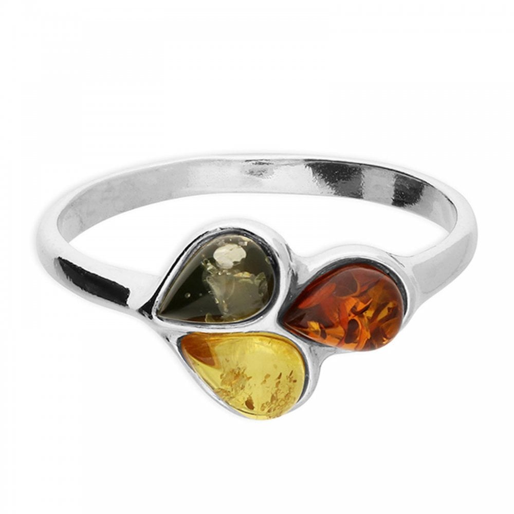 Mixed Amber 3 Tear Drop Ring Size MN