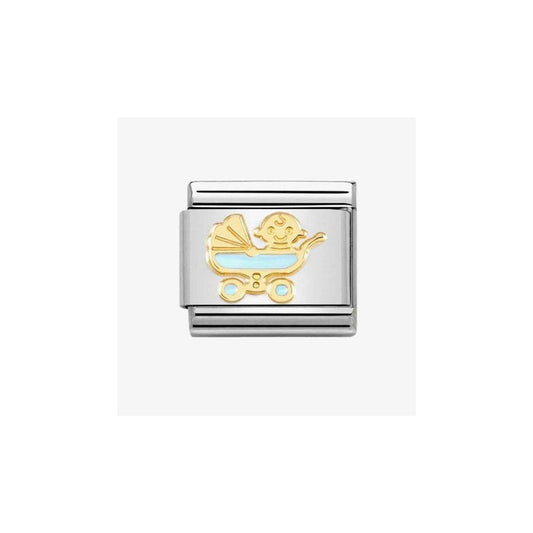 Nomination Enamel and 18k Gold New Light Blue Baby Pram