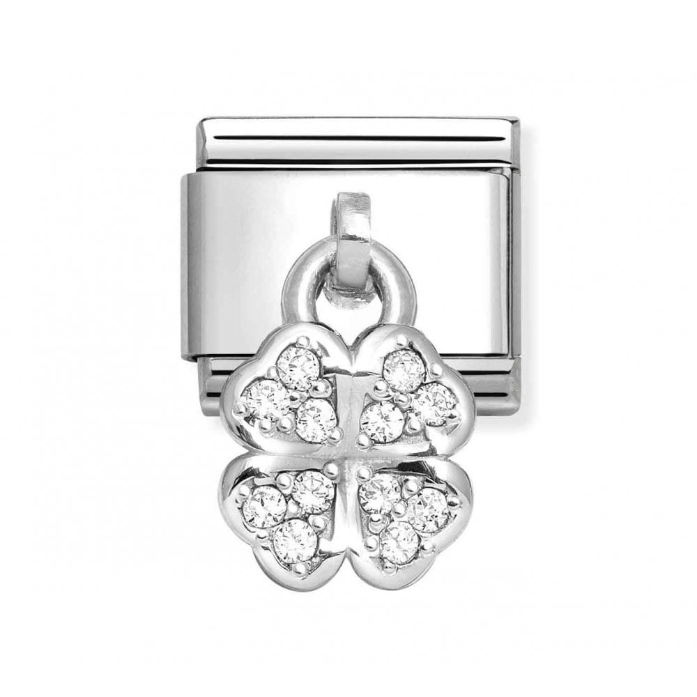 Nomination Link White Four Leaf Clover Dropper Charm