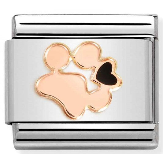 Nomination Pawprint Link stainless steel and bonded rose gold with enamel