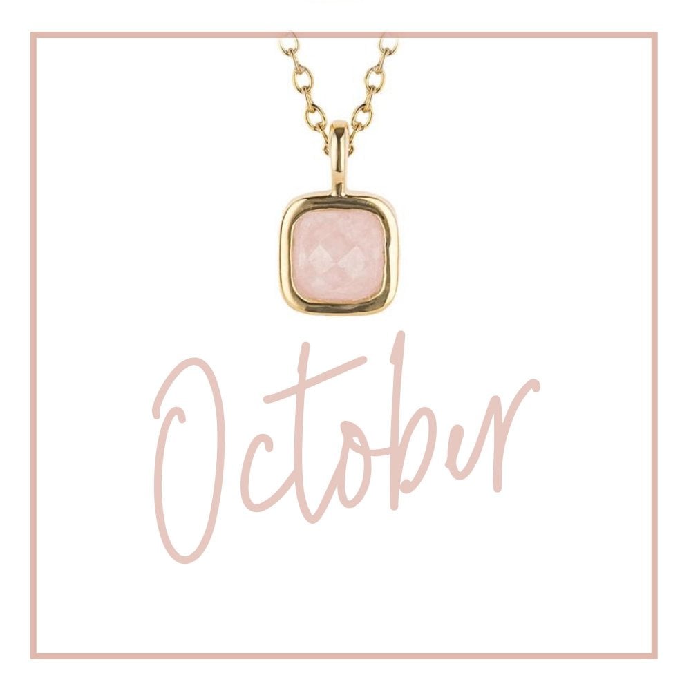 October Semi-Precious Birthstone Necklace With Diamond Tag In Yellow Gold Plated Recycled Silver