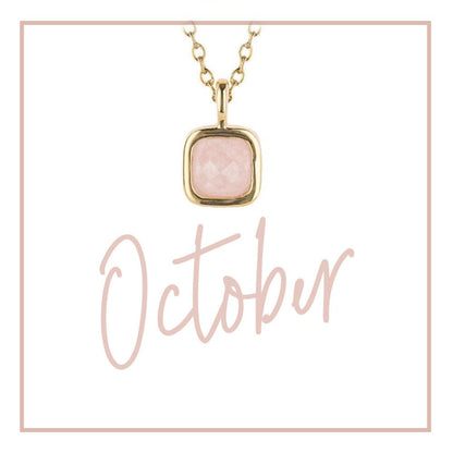 October Semi-Precious Birthstone Necklace With Diamond Tag In Yellow Gold Plated Recycled Silver