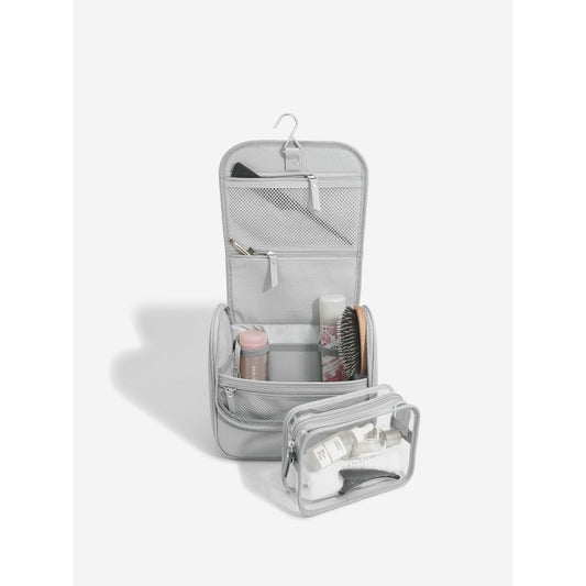 Pebble Grey & Chrome Hanging Washbag