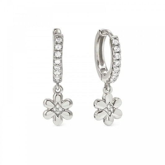 Petit Sparkle Silver Flower Hoops
