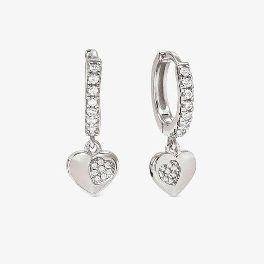Petit Sparkle Silver Heart Huggie Hoop Earrings