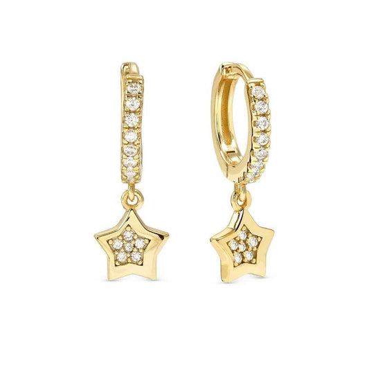 Petit Sparkle Yellow Gold Plated Star Cubic Zirconia Drop Earrings