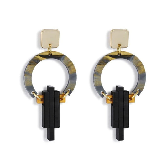 Petite Art Deco Chandelier Earrings - Black Swirl