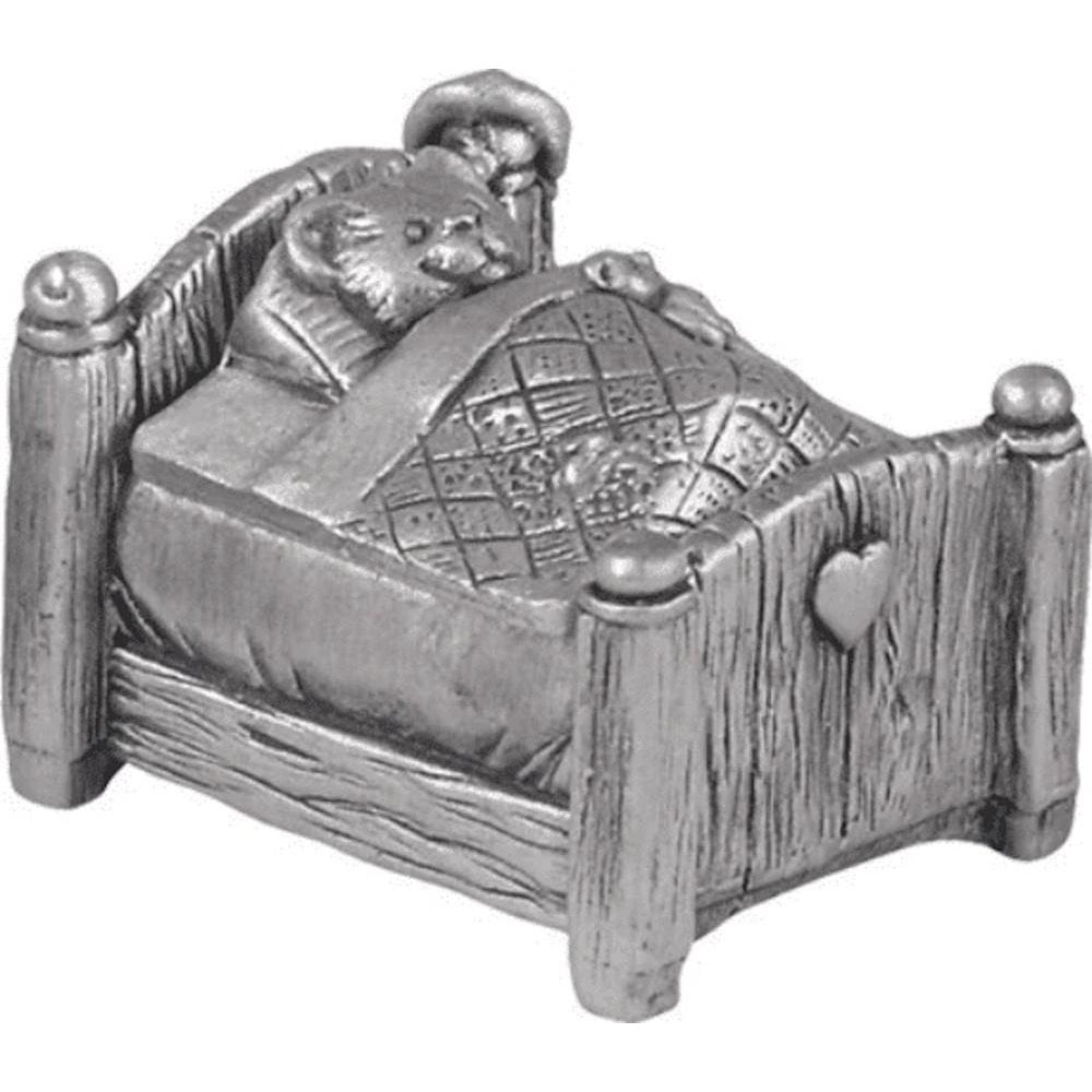Pewter Teddy in a bed first tooth box