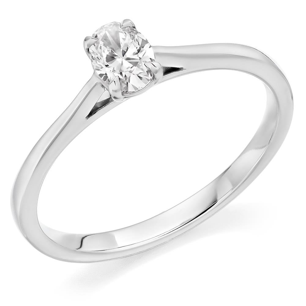 Platinum Oval 0.30ct Diamond Solitaire Ring Size M