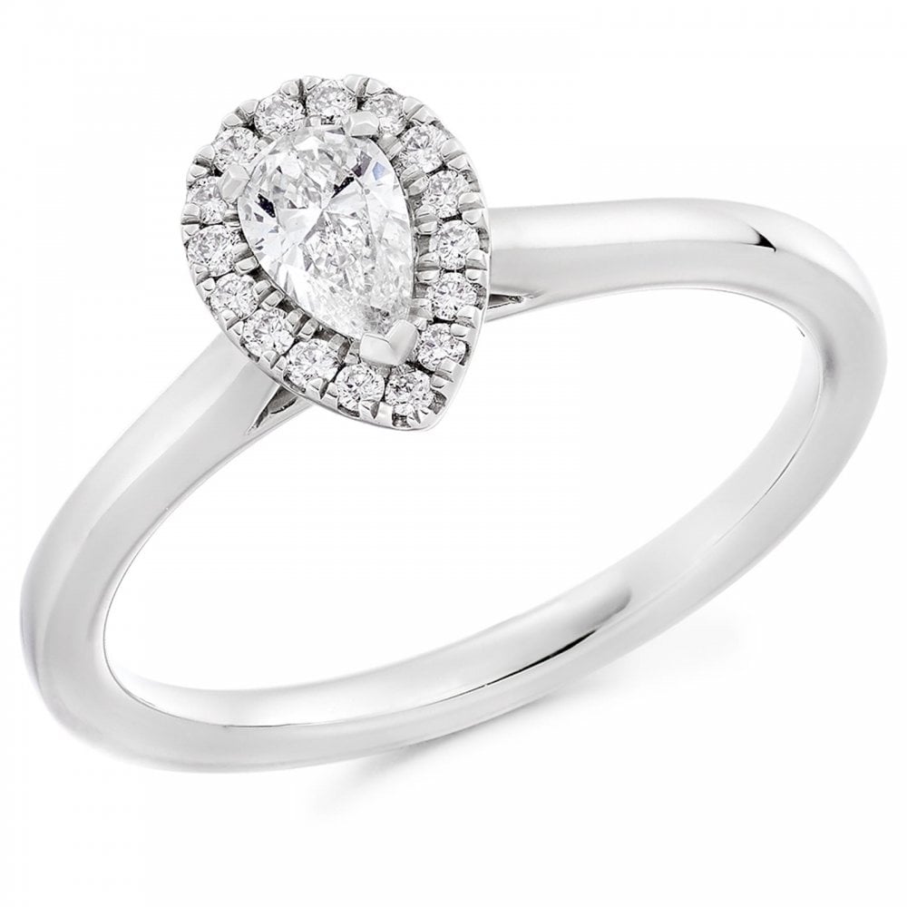Platinum Pear Cut Diamond 0.36ct Halo Ring Size M