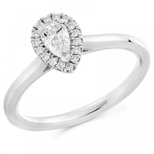 Platinum Pear Cut Diamond 0.36ct Halo Ring Size M