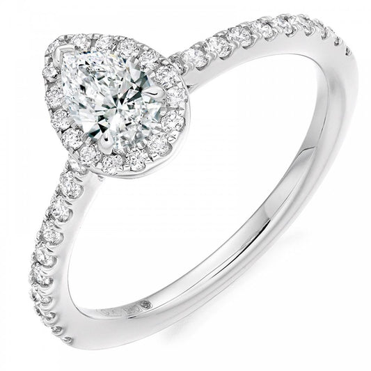 Platinum Pear Cut Diamond 0.65ct Halo Ring Size M