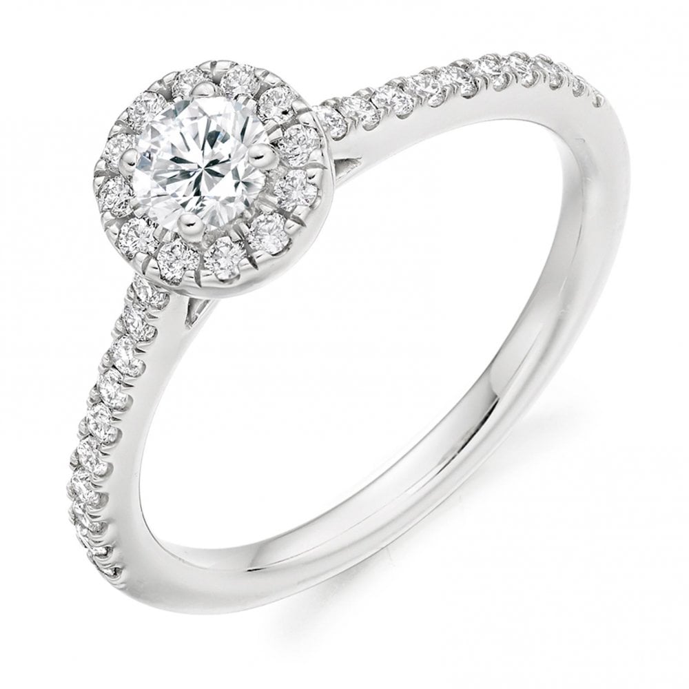 Platinum Round 0.60ct Diamond Halo Ring Size L 1/2