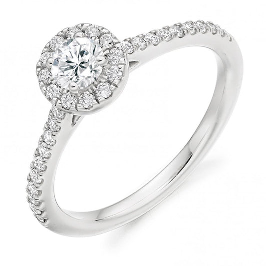Platinum Round 0.60ct Diamond Halo Ring Size L 1/2