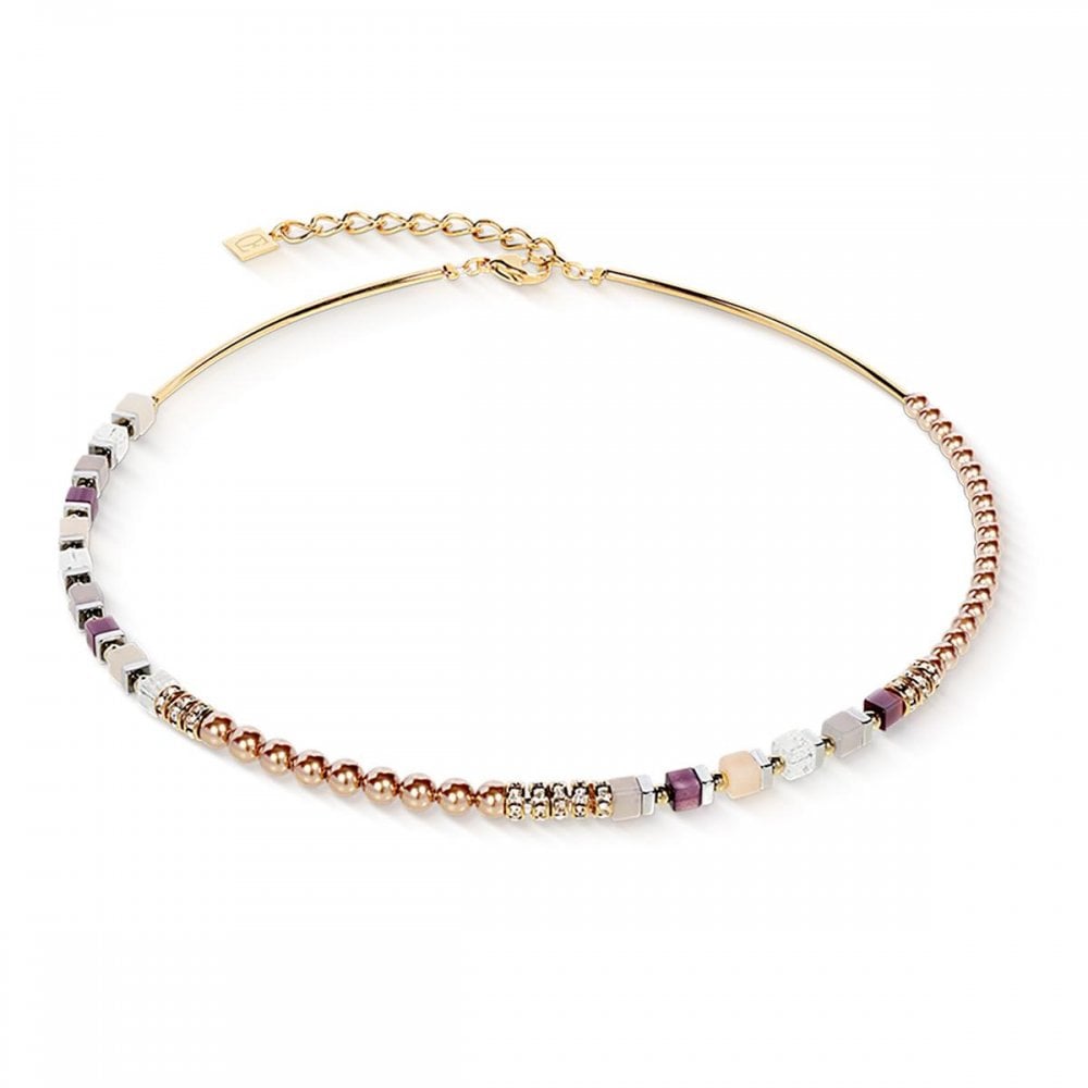 Precious Fusion Offset Gold Grey Purple Necklace