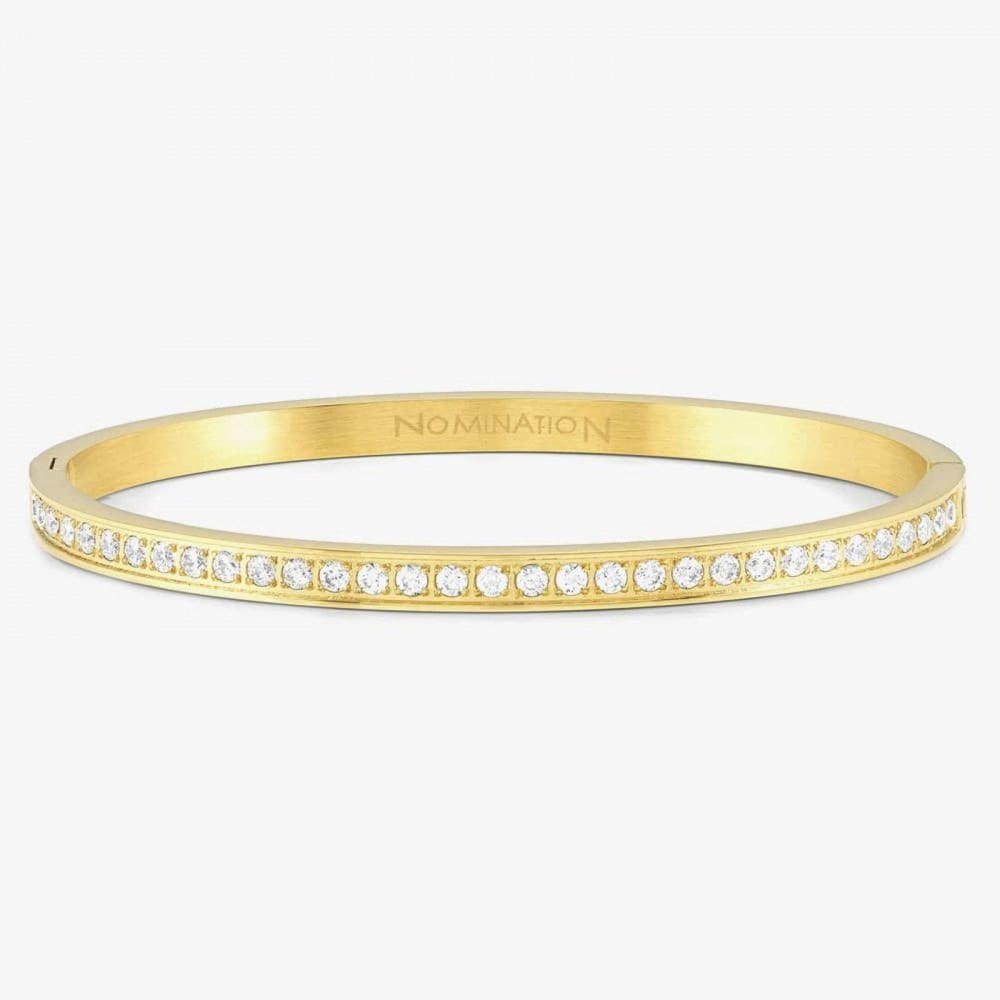 Pretty Bangle Gold Tone White CZ Half Set Bangle