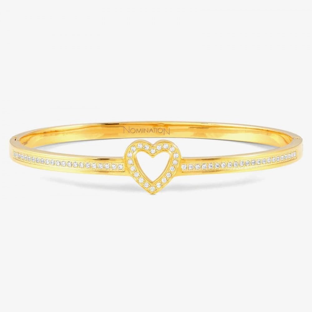Pretty Bangles Gold Plated Cubic Zirconia Open Heart Bangle