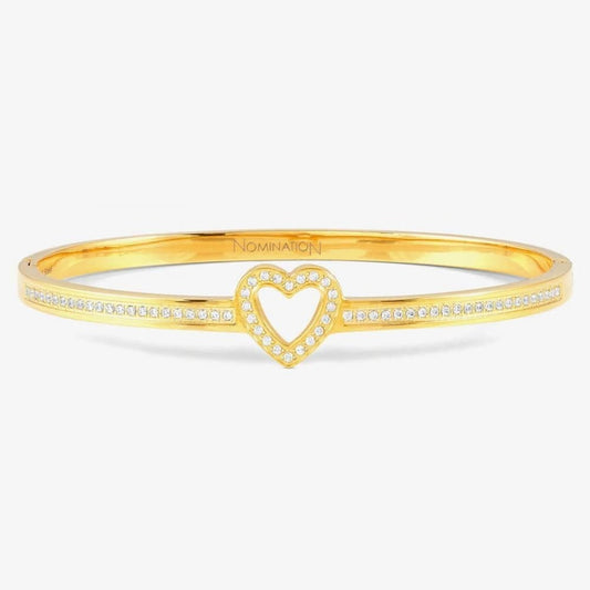 Pretty Bangles Gold Plated Cubic Zirconia Open Heart Bangle