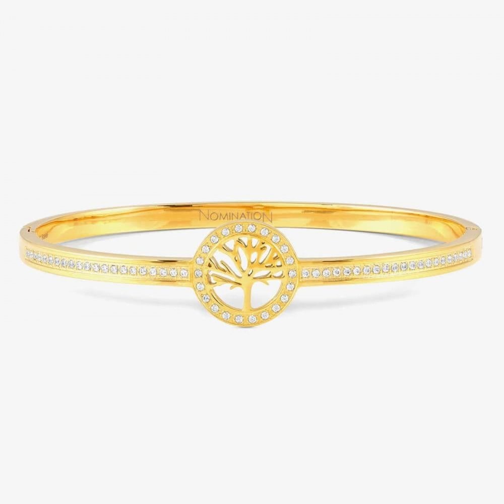 Pretty Bangles Gold Plated Cubic Zirconia Tree Of Life Bangle Large
