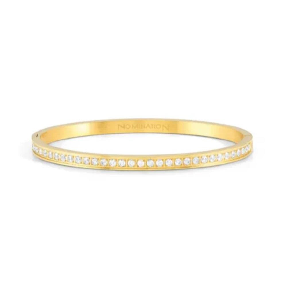 Pretty Bangles Gold Plated Pave Half Set White Cubic Zirconia Bangle Large