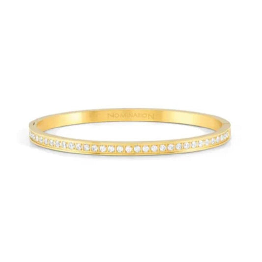 Pretty Bangles Gold Plated Pave Half Set White Cubic Zirconia Bangle Large