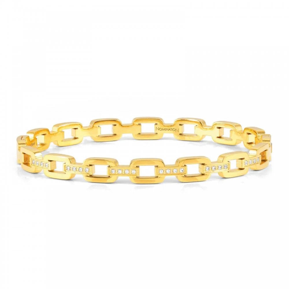 Pretty Bangles Square Link Chain Cubic Zirconia  Gold Plated Bangle Medium