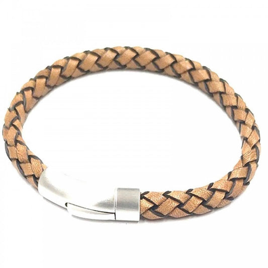 Sand Leather Bracelet with Steel Clasp 21cm