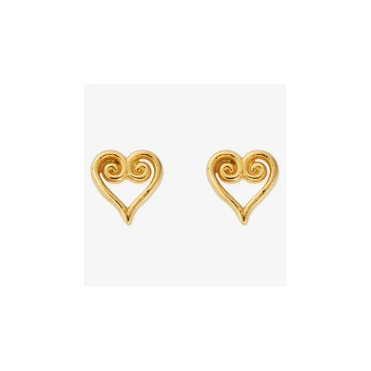 Scroll Gold Plated Heart Stud Earrings