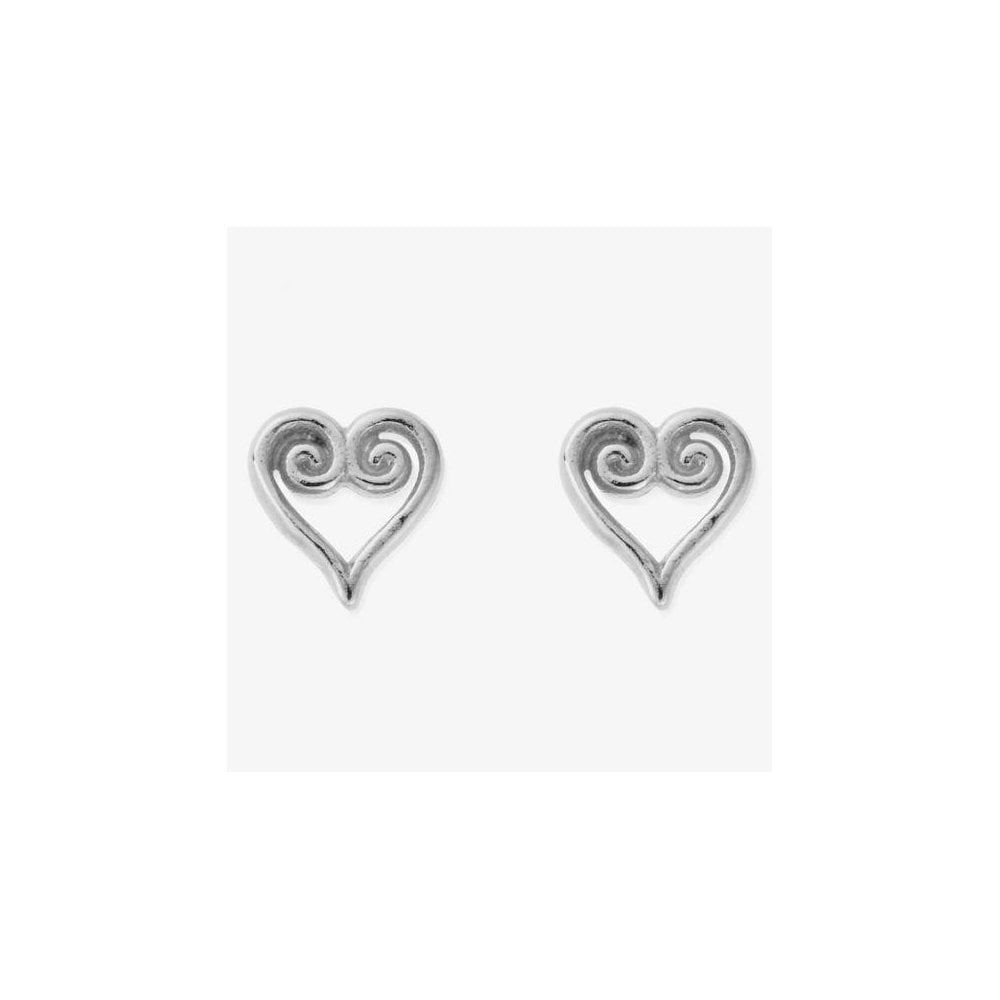 Scroll Silver Heart Stud Earrings