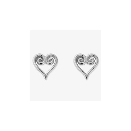 Scroll Silver Heart Stud Earrings