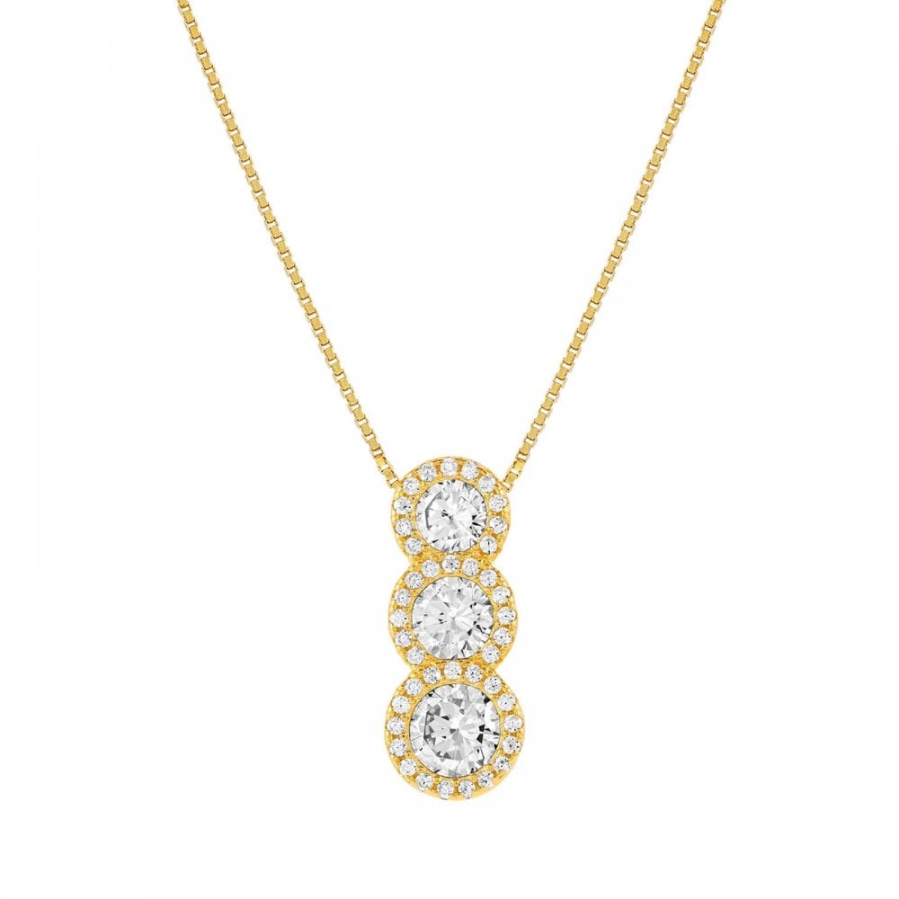 SeiDivina Gold on Silver CZ Triple Necklace